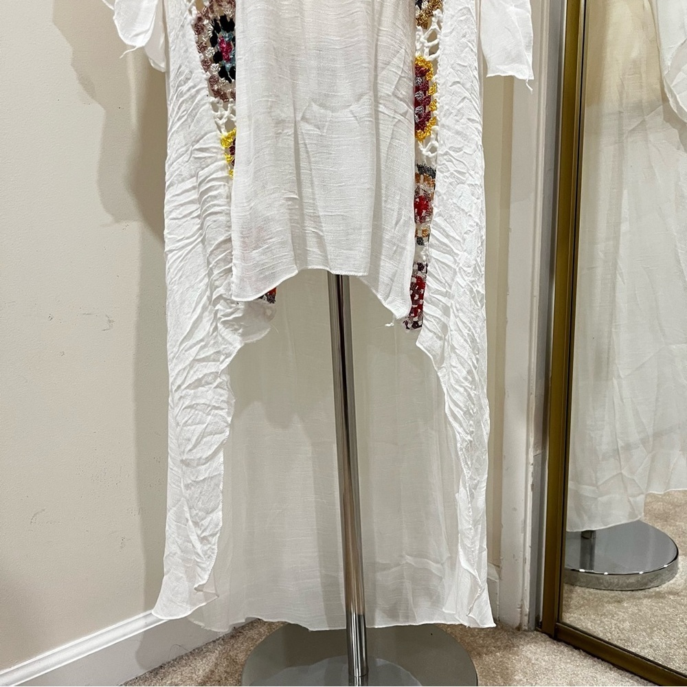 Swim Cover-Up with Crochet Accents white One Size Hi-Low Style Sheer - Picture 9 of 11